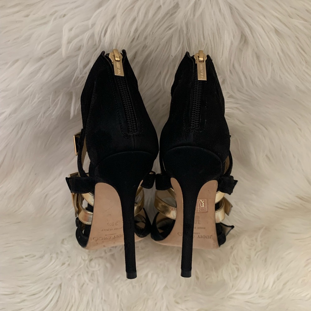 JIMMY CHOO Logo Bronx Strappy Suede Leather Heels - Picture 12 of 15